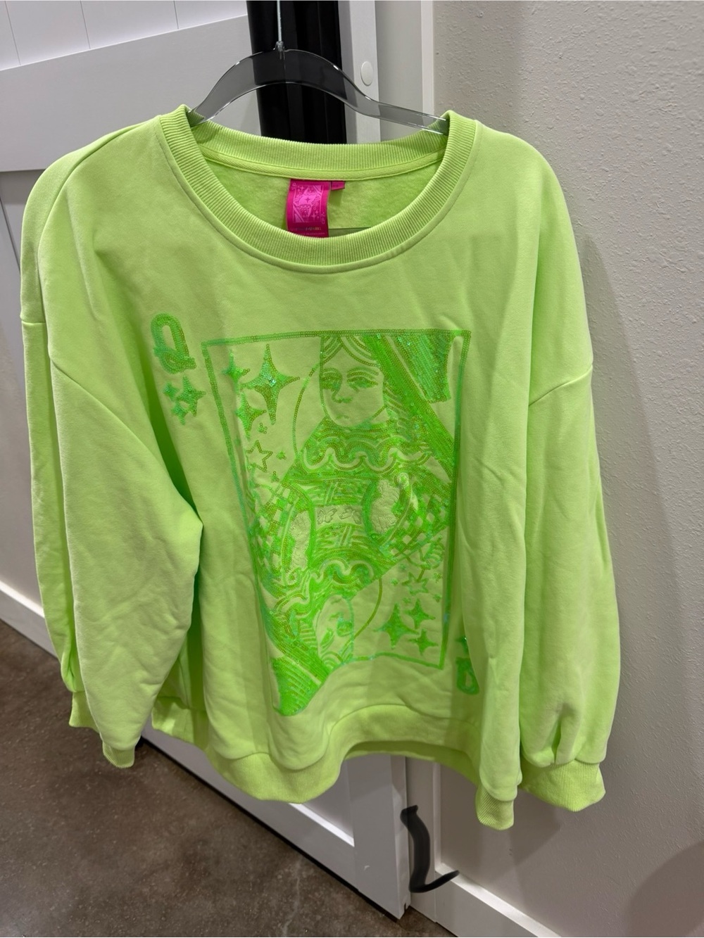 QUEEN OF SPARKLES Neon Green Graphic Sweatshirt
